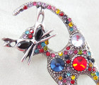 2 7  New Mcm Atomic Mod Cool Cat Multicolor Rivoli Rhinestones Silver Brooch Pin