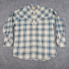 Scully Western Plaid Long Sleeve Snap Button Shirt Men s Large Blue Gray Cream