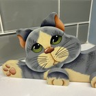 Vintage Hand Carved Painted Wooden Cat Shelf Sitter Unique Artisan Decor 15   