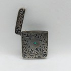 Antique Sterling Silver Overlay Turquoise Vesta Case Match Safe Box Engraved