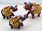 Wood Hand Carved Elephant Statue Trunk Up Beautiful Hand Artwork Red   Green
