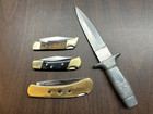 Lot Of Four Vintage Knives - 3 Folders And A Double-edged Boot Knife  no Sheath 