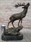 Chalet Lodge Art Elk Stag Buck Deer Hunter Bronze Marble Base Sculpture Statue