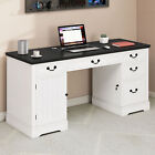 Farmhouse Executive Computer Office Desk With Storage Cabinet Power Outlets 59 