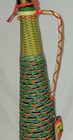 Vintage Vinyl Wicker Wrapped Glass Wine Bottle Handled Decanter 17    Tall