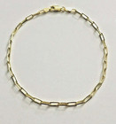 925 Solid Sterling Silver   14k Gold Plated Paperclip Chain Anklet 10  - Ea1