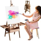 Large Wood H-frame Easel With Storage Drawer And Palette  Foldable Art Painting 