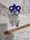 Free Blown Glass Pig Figural Bottle With Crude Applied Legs   Cobalt Handle