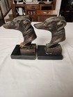 Vintage Mid Century Bronze Greyhound Whippet Dog Bust Sculpture Or Bookends Pair