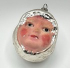 Vintage German Blown Glass Doll Head Snowbaby Milk Glass Eyes Antique Ornament