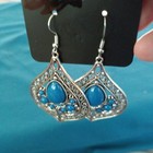 Dangle Earrings Faux Turquoise Faux Silver Antique Finish