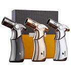 Metal Cigar Lighter 4 Torch Jet Flame Refillable Gas Portable With Gift Box