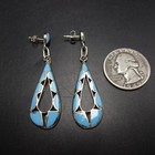 Lovely Signed Zuni Flush Flat Inlay Turquoise Sterling Silver Earrings Pierced