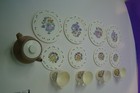 Vintage Plastic Kids Tea Play Set  Kettle 4 Cups  4 L Plates  4 S Plates -13 Lot