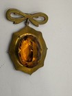 Antique  Mourning Brooch  Brass W Glass Cabochon  Signed   pat  Pending   Rare 