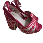Aldo Red Embroidered Boho Platform Heels Pinup Shoes Size 6