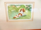 Watercolor Dog Spaniel Original Mather Gift Estate Find Vintage Read Cute Kw