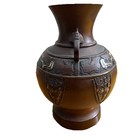 Bronze Chinese Vase With Dragon Handles  Enamel Decoration  7 Inch