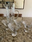 Vintage Glass Martini Cocktail Pitcher And 4 Matching Glasses