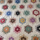 Vintage Grandmother   s Flower Garden Quilt Top     Hand-pieced Feedsack  96    X 90   