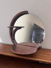 Vintage Mid Century Modern Sculptural Wood Wall Mirror With Shelf 12   