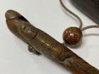 Y3835 Sagemono Wood Carving Tobacco Pipe Case Japan Antique Traditional Kimono