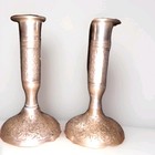 Pair Of Vintage 6-inch Solid Brass Candle Stick Holder Floral Engraving