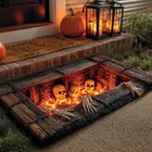 3d Skeleton Pit Halloween Rug  Fire Trapdoor Optical Illusion Spooky Floor Mat