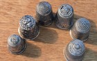 Set 6 Vintage Sterling Silver Thimbles 12 10 9 7 5 Panel Thai Floral Sun Simons
