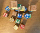 Playskool Wagon Plus 23 Letter Wooden Building Blocks - Pull Toy  Vintage