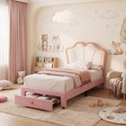 Twin Size Cute Velvet Upholstered Led Bed Frame W  Storage And Headboard