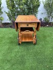 Vintage Mid-century Drop Leaf Tea Bar Serving Cart Drawer Wheels 27    X  38    Max