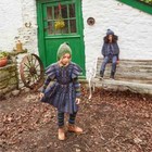 Mabli Eryri Dress Umber   Denim Blue Jacquard Wool Knit Flutter Ruffle Sleeve 2