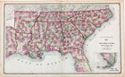 1871 Southern States  Map Original  27x16  Florida Carolina Tennessee Georgia 