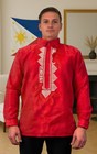 Red Long Sleeve Organza Barong Tagalog - Order Us Size