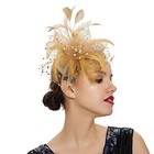 Women Fascinator Feather Flower Hair Clip Pin Brooch Corsage For C03 Gold