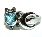 Moon Phase Ring Silvertone Blue Crystal Stone Full   Crescent Wiccan Pagan V3