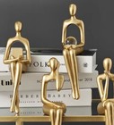 Gold Sitting Sculpture Bookshelf Decor  Thinker Figurine  Home Decor  4pcs Set