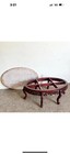 Chinese Rosewood Hand Carved Pink Marble Top Oval Coffee Table