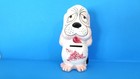 Vintage Ceramic Dog Bank Front Slot Sad Eyes  Open Top White W Pink Floral 6 5 