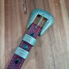 Vintage Tom Taylor Santa Fe Lizard Leather Belt With Solid Nickel Silver Western