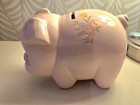 Vintage Lefton 1986 Piggy Bank Pink Hand Painted Floral Pig Figurine Ceramic