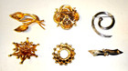 Lot Of 6 Vintage Brooches Corocraft  Mylu  Bsk  Denbe     Rhinestones   More