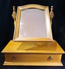 Antique Wood Tabletop Vanity Dressing Table Swivel Mirror With Storage Drawer