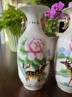 Rare Pair Of Antique Chinese Famille Rose Porcelain Large Vase With Calligraphy
