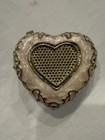 Heart Trinket Box Gold Tone Rhinestone Lattice Top Pink Pearl Enamel Hinged