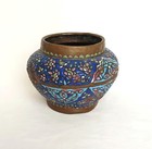 Antique Islamic Enameled Copper Cachepot Vase 18th 19th Century Damascus Syria