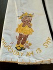 Vintage Handmade Painted Linen Hand Tea Towels Set Of 3  Days Of The Week