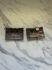 Vintage Black Rhinestone Mesh Shoe Clips Pair Silver Tone Evening Glamour