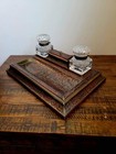 Antique 1800s French Boulle Ink Stand Double Glass Inkwell Super Nice Piece  